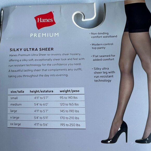 Hanes Premium Women's 2pk Ultra Sheer Run Resist Pantyhose Black M - Picture 6 of 7